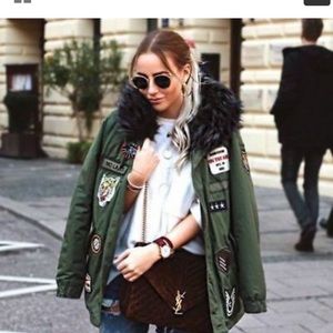 NWOT ZARA military patched parka